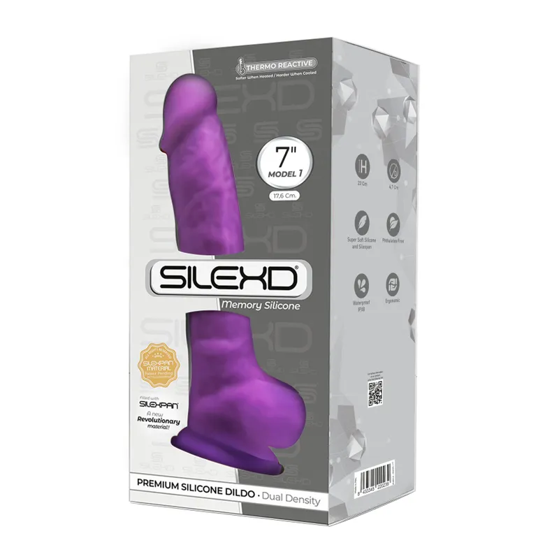 Фалоімітатор SilexD Johnny Purple, двошаровий, силікон+Silexpan, 17,8 см