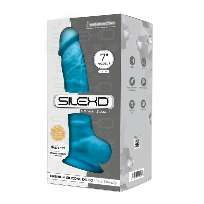 Фалоімітатор SilexD Johnny Blue, двошаровий, силікон+Silexpan, довжина 17,8 см