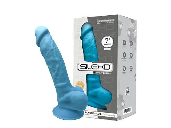 Фалоімітатор SilexD Johnny Blue, двошаровий, силікон+Silexpan, довжина 17,8 см