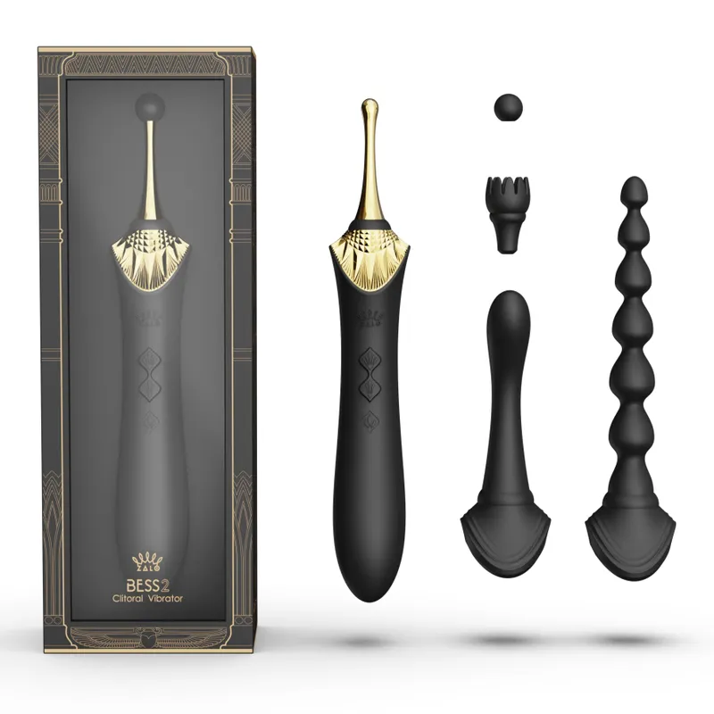 Мультифункціональний вібратор Zalo Bess 2 Obsidian Black, 4 насадки, підігрів