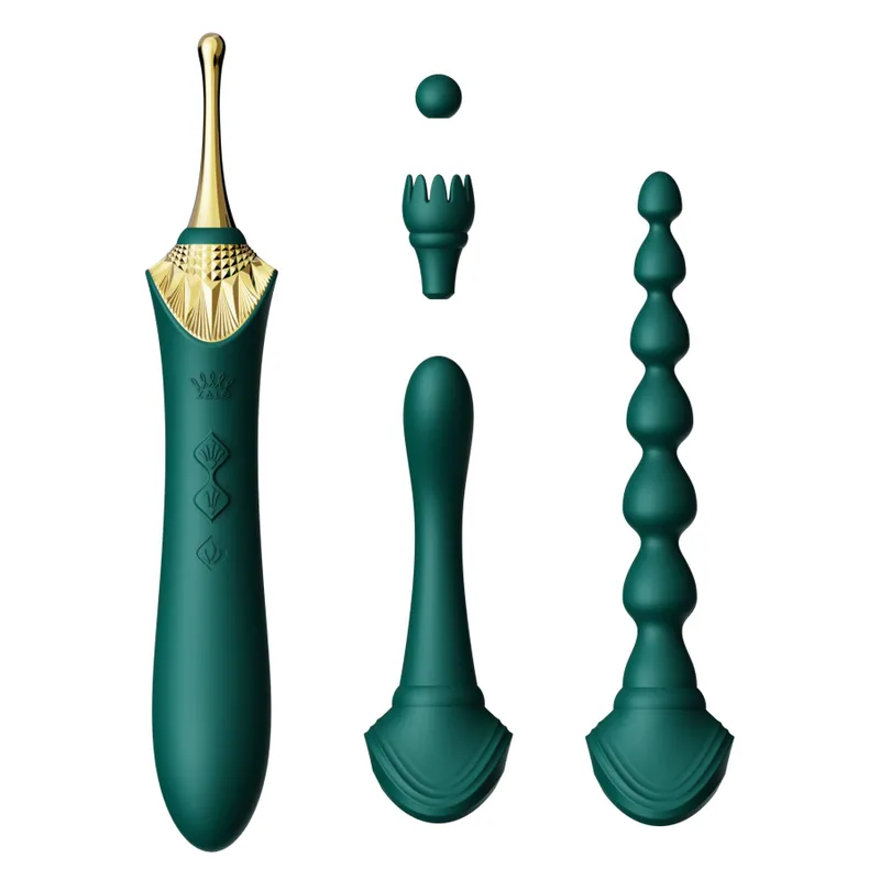 Мультифункціональний вібратор Zalo Bess 2 Turquoise Green, 4 насадки, підігрів