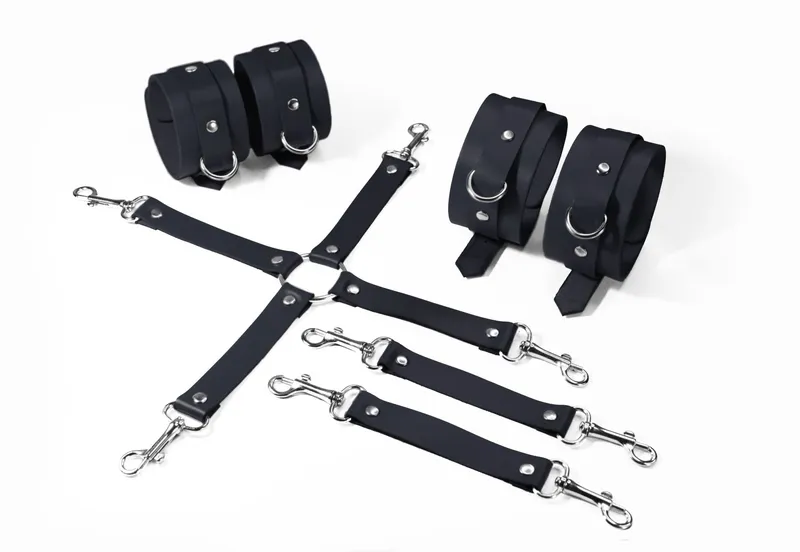 Набір для БДСМ Feral Feelings BDSM Kit 3 Black: наручники, поножі, хрестовина
