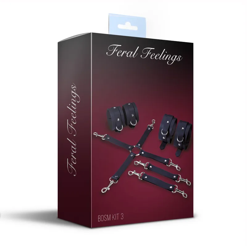 Набір для БДСМ Feral Feelings BDSM Kit 3 Black: наручники, поножі, хрестовина