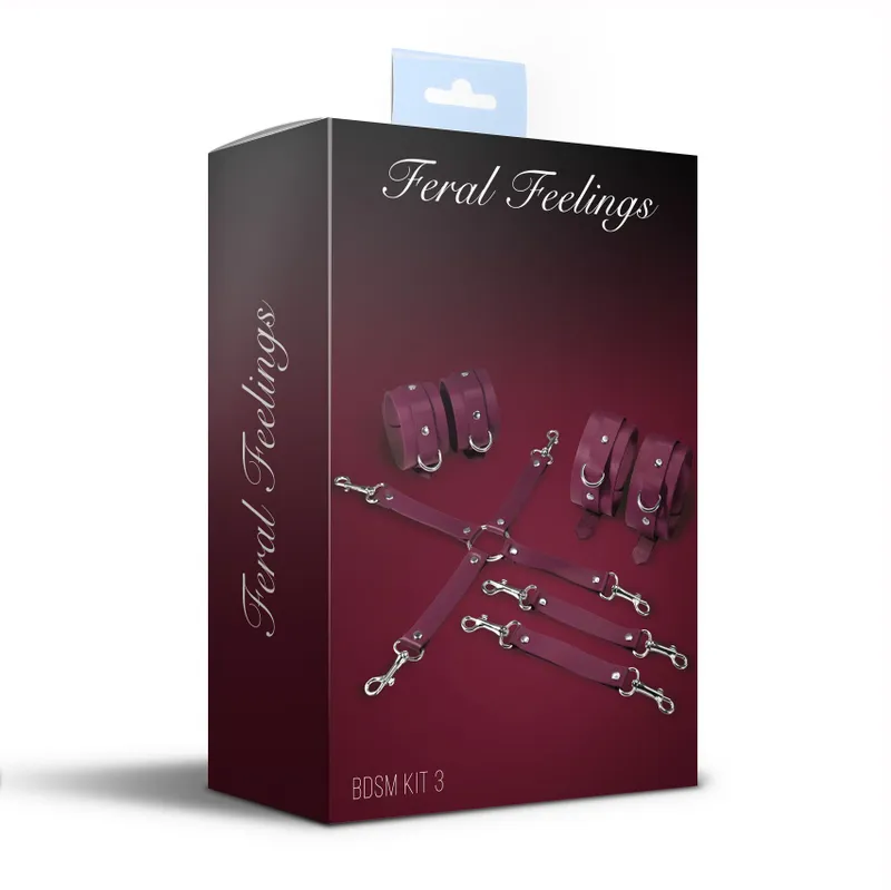 Набір для БДСМ Feral Feelings BDSM Kit 3 Burgundy: наручники, поножі, хрестовина
