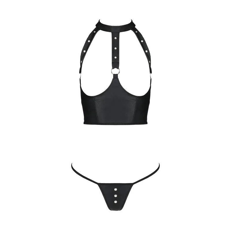 Комплект білизни з відкритими грудьми Passion GENEVIA SET WITH OPEN BRA L/XL, чорний