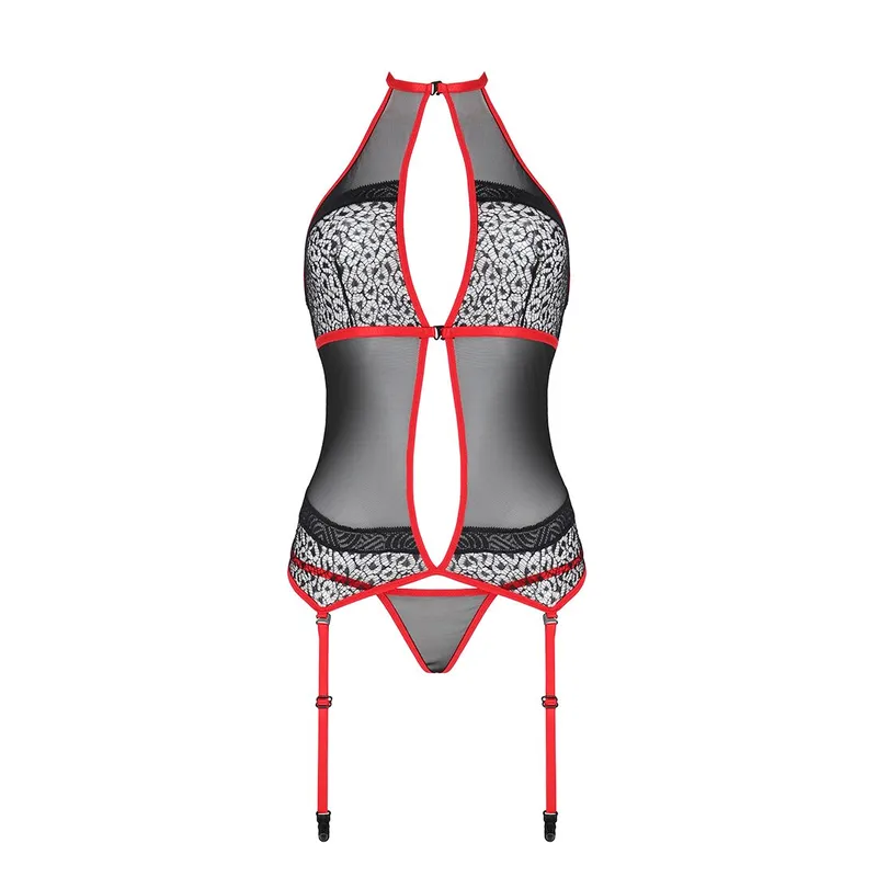 Корсет з пажами Passion SATARA CORSET L/XL red