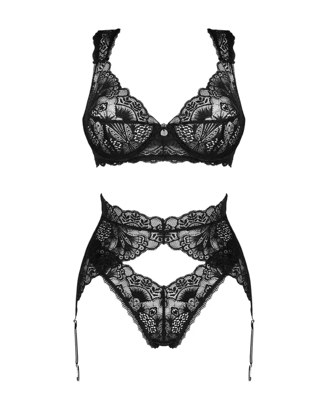 Комплект білизни Obsessive Donna Dream 3-pcs set M/L Black