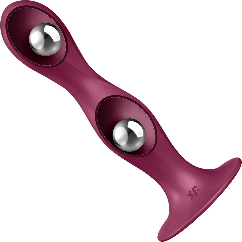 Дилдо Satisfyer Double Ball-R, унісекс, з рухомими кульками всередині, на присосці
