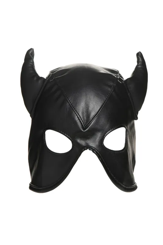 Маска з рогами Master Series Dungeon Demon Bondage Mask with Horns, чорна