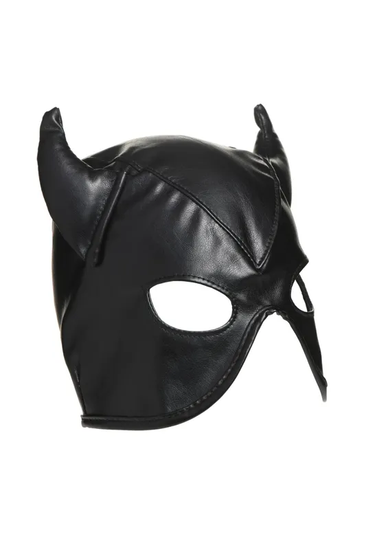 Маска з рогами Master Series Dungeon Demon Bondage Mask with Horns, чорна