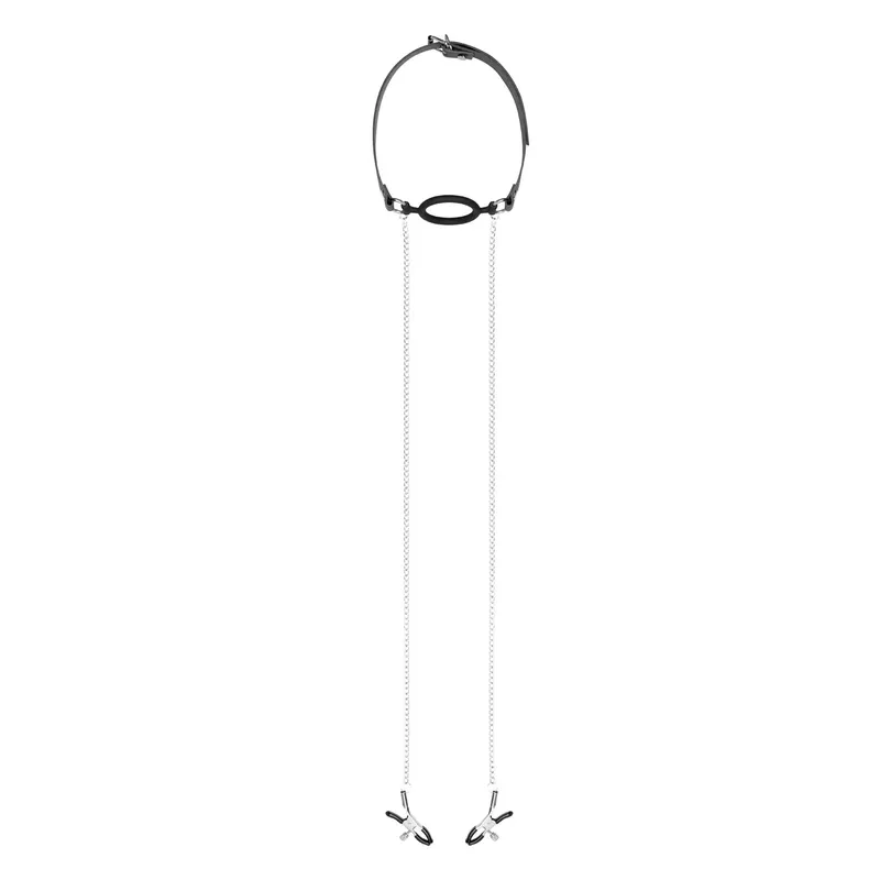 Затискачі з кляпом для сосків Bedroom Fantasies Nipple Clamps & Silicone Gag Ring
