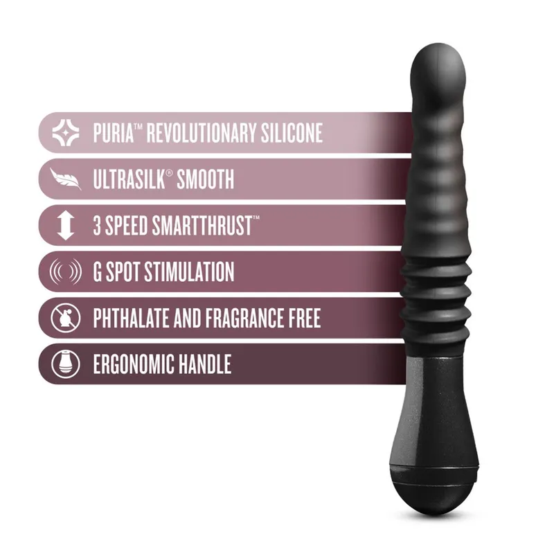 Пульсатор Blush Temptasia – Lazarus Thrusting Dildo, чорний, ребристий стовбур, 3 швидкості