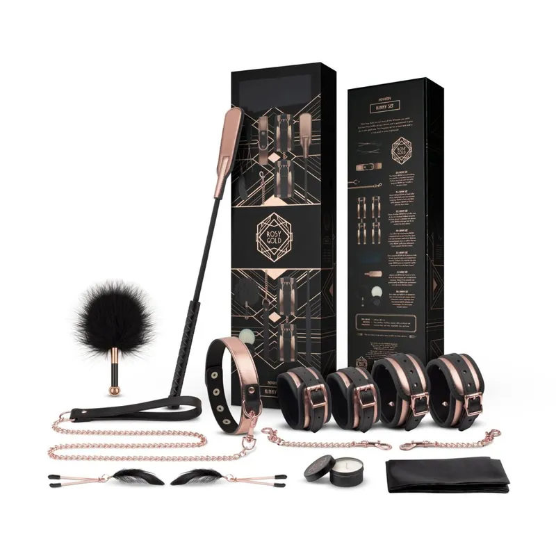 Набір для BDSM Rosy Gold Nouveau BDSM set, 9 аксесуарів, чорний з рожевим золотом