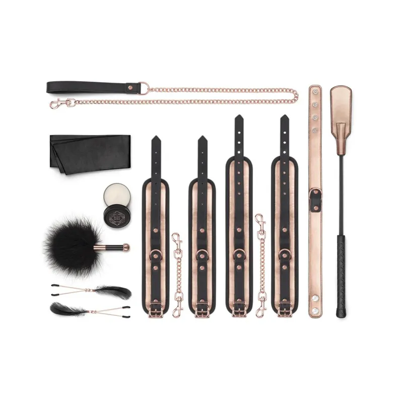 Набір для BDSM Rosy Gold Nouveau BDSM set, 9 аксесуарів, чорний з рожевим золотом