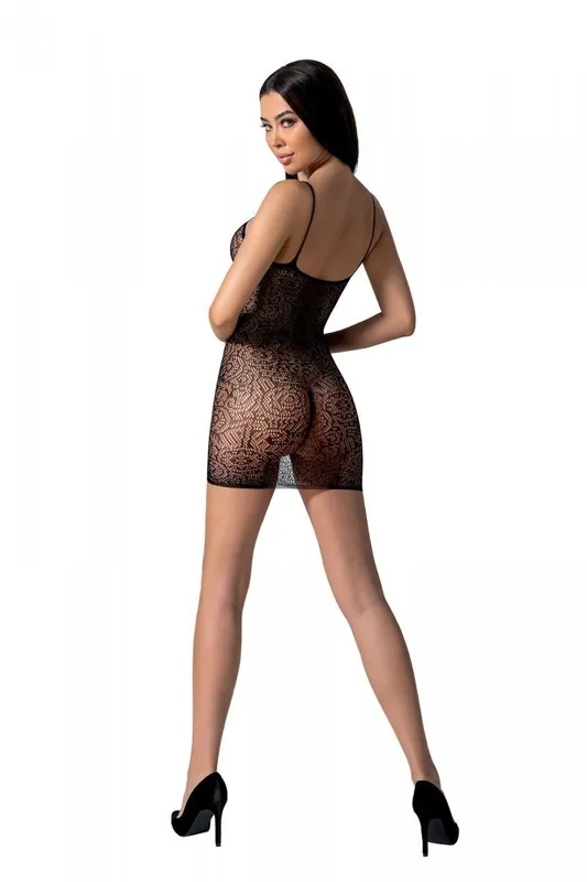 Ажурна міні-сукня на тонких бретелях Passion BS096 One Size, чорна