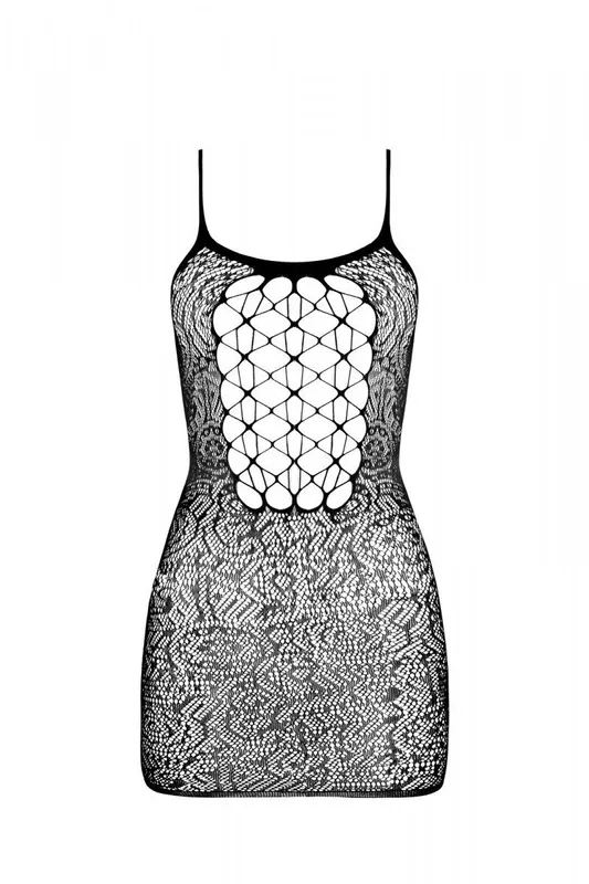 Ажурна міні-сукня на тонких бретелях Passion BS096 One Size, чорна