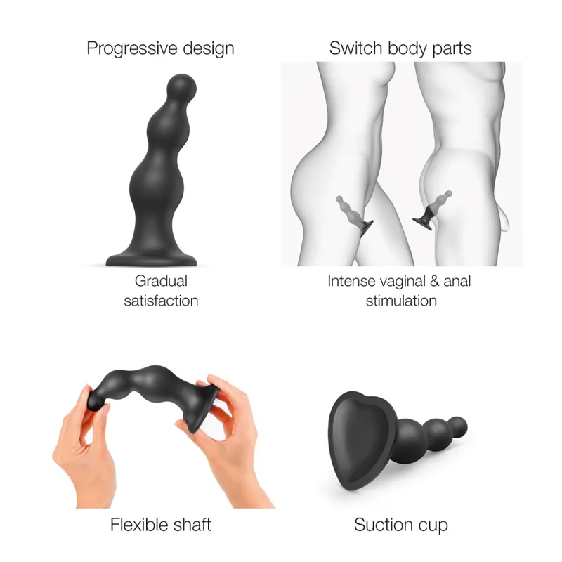 Насадка для страпона Strap-On-Me Dildo Plug Beads S, чорна