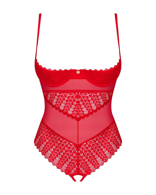 Боді Obsessive Ingridia crotchless teddy XL/2XL, червоне, відкриті груди