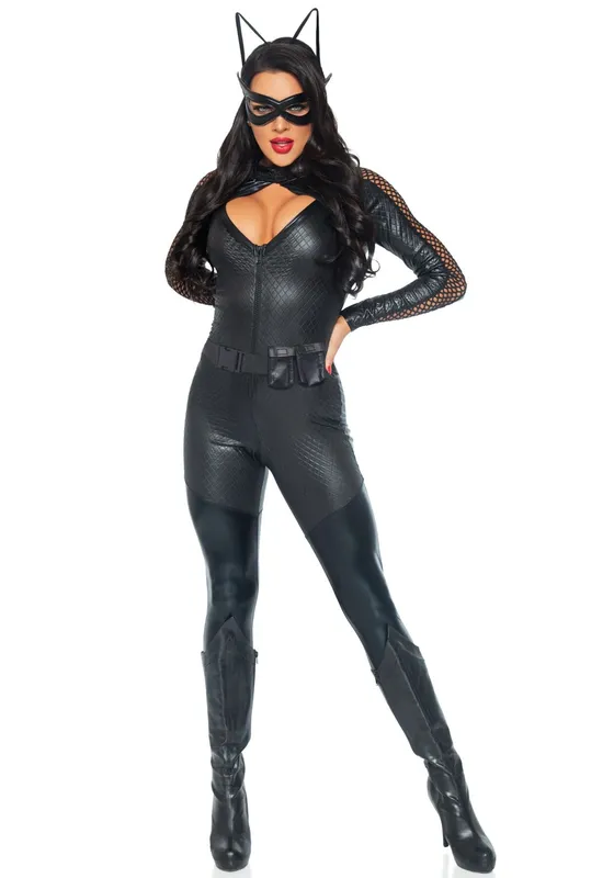 Костюм супергероїні-кішечки Leg Avenue Wicked Kitty S (комбінезон, пояс, маска, вушка)