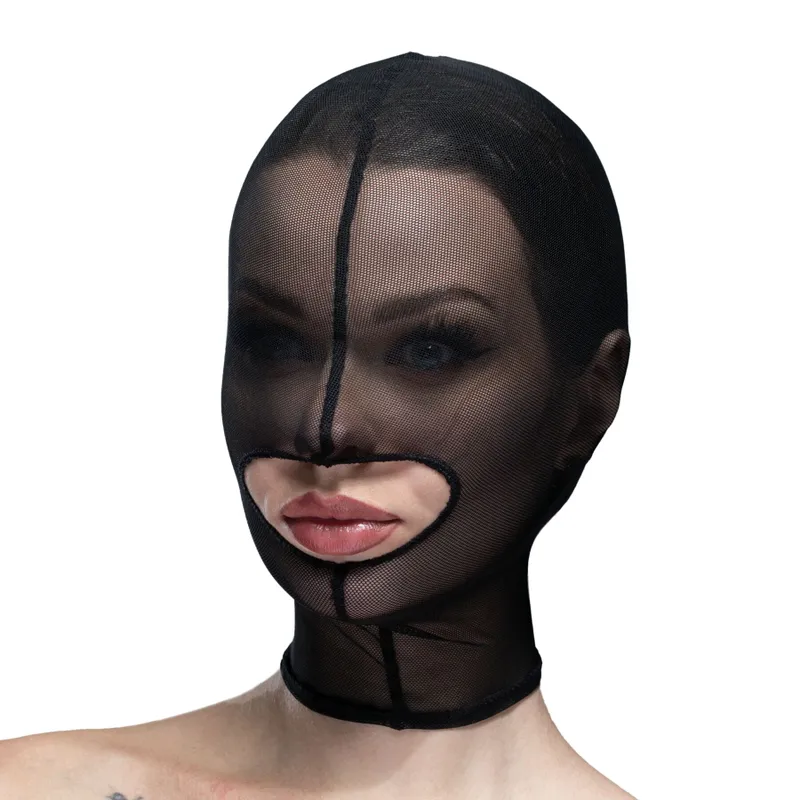 Маска-капюшон Feral Feelings Hood Mask, чорна, з отвором для рота