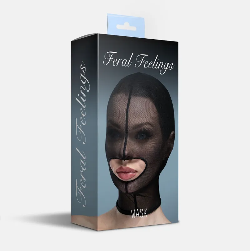 Маска-капюшон Feral Feelings Hood Mask, чорна, з отвором для рота
