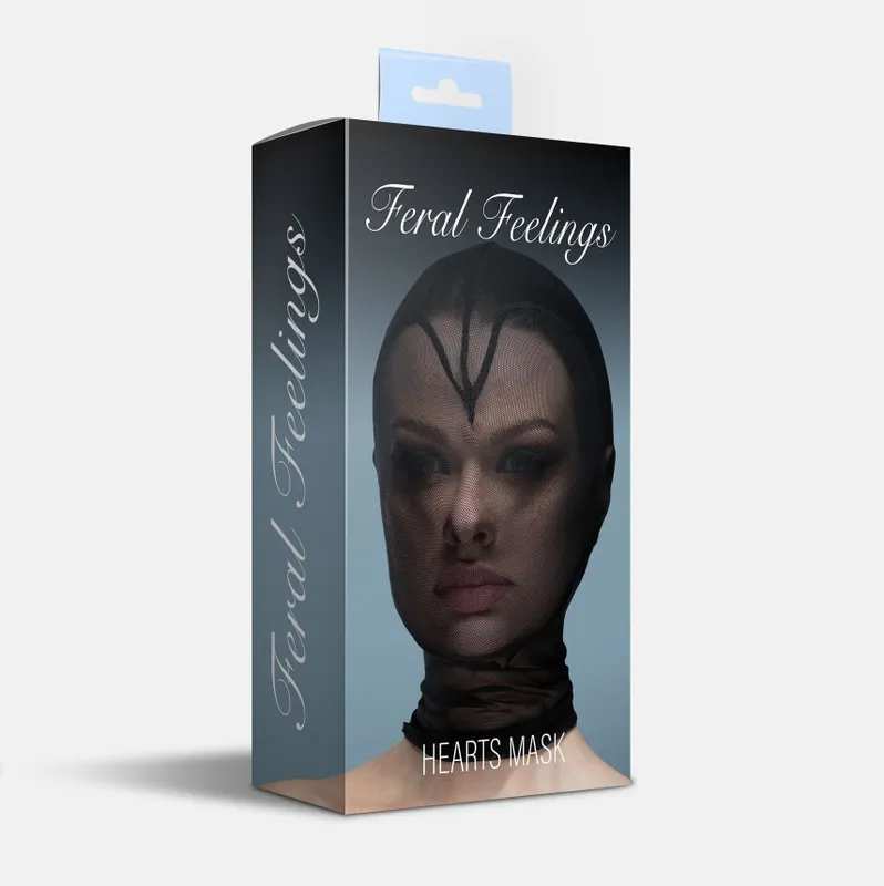 Маска Feral Feelings Hearts Hood Mask Black, з контуром серця, без прорізів для обличчя
