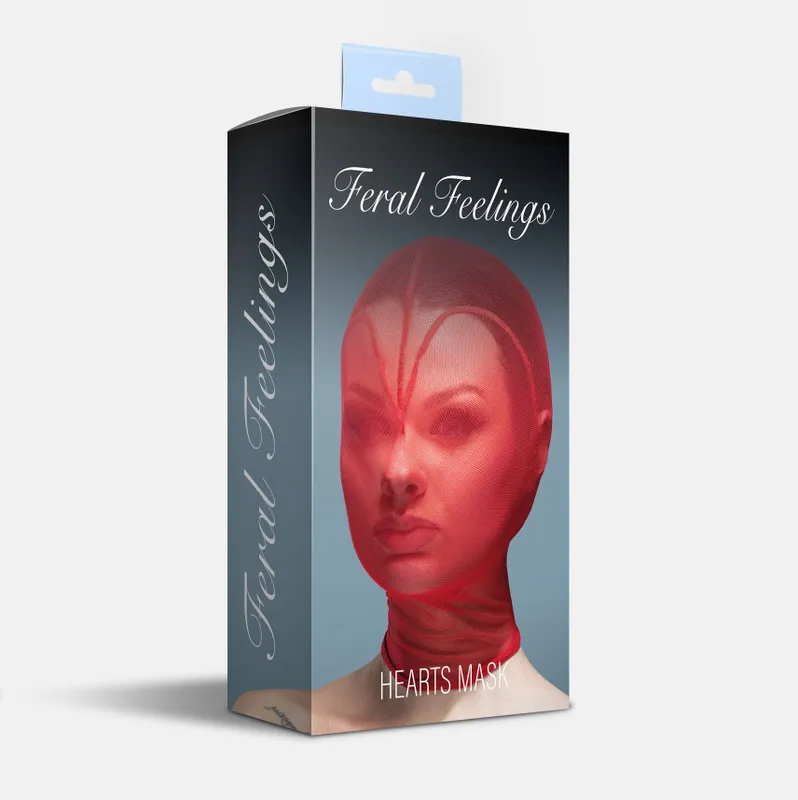 Маска Feral Feelings Hearts Hood Mask Red, повністю закрита, з контуром сердця