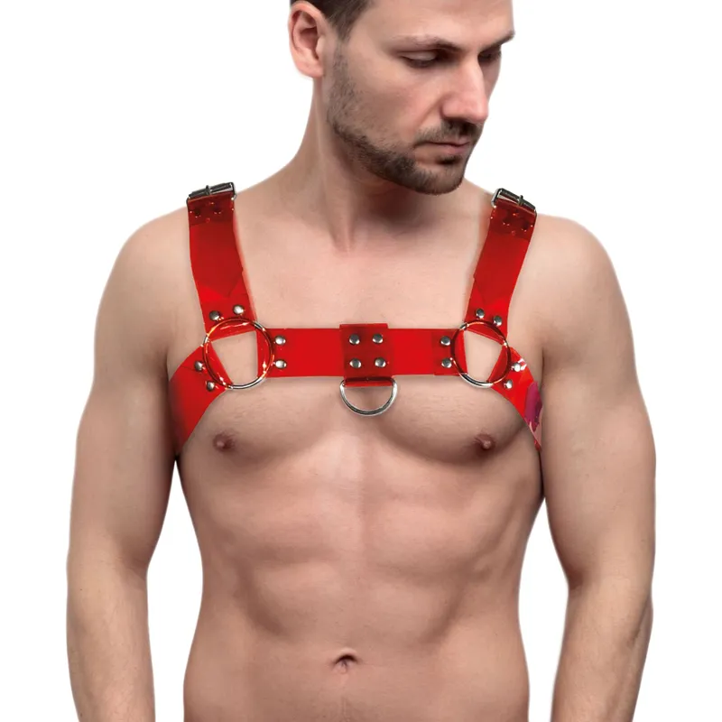 Чоловіча портупея на груди Feral Feelings Bulldog Harness, червона прозора