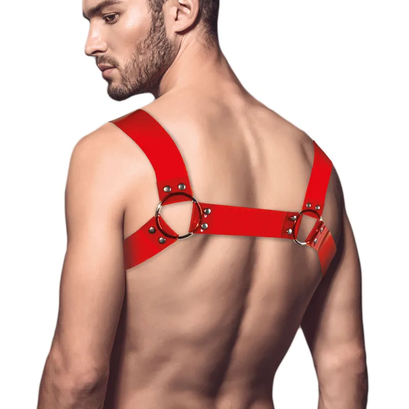 Чоловіча портупея на груди Feral Feelings Bulldog Harness, червона прозора