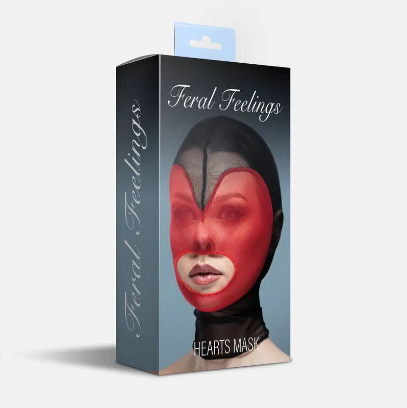 Маска Feral Feelings Hearts Hood Mask, червона з чорним контуром серця