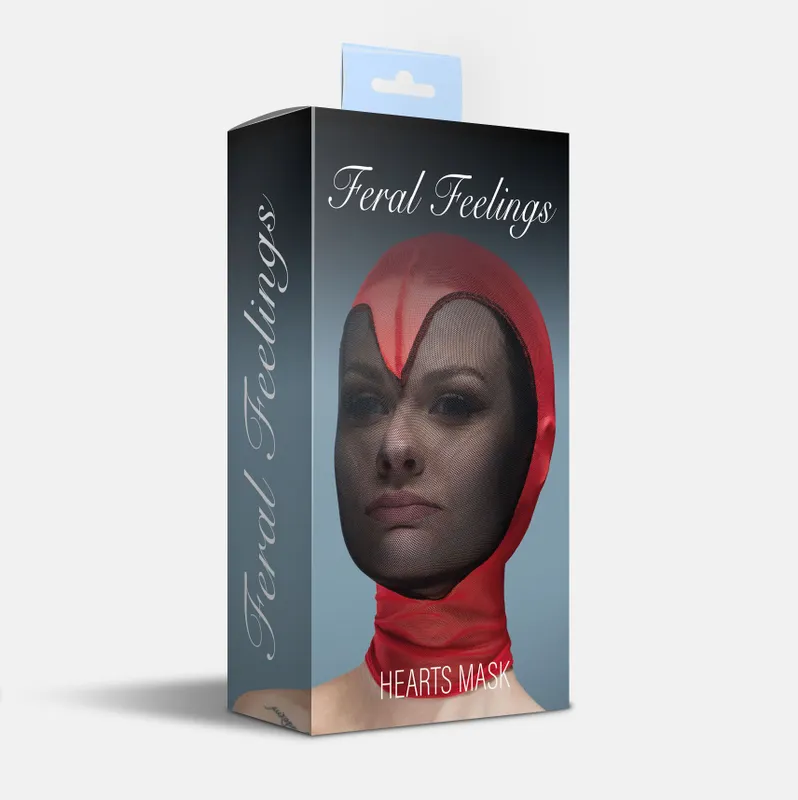 Маска Feral Feelings Hearts Hood Mask, чорна з червоним контуром серця