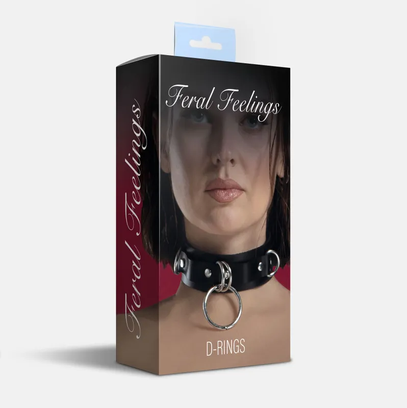 Нашийник з натуральної шкіри Feral Feelings D-Rings Black