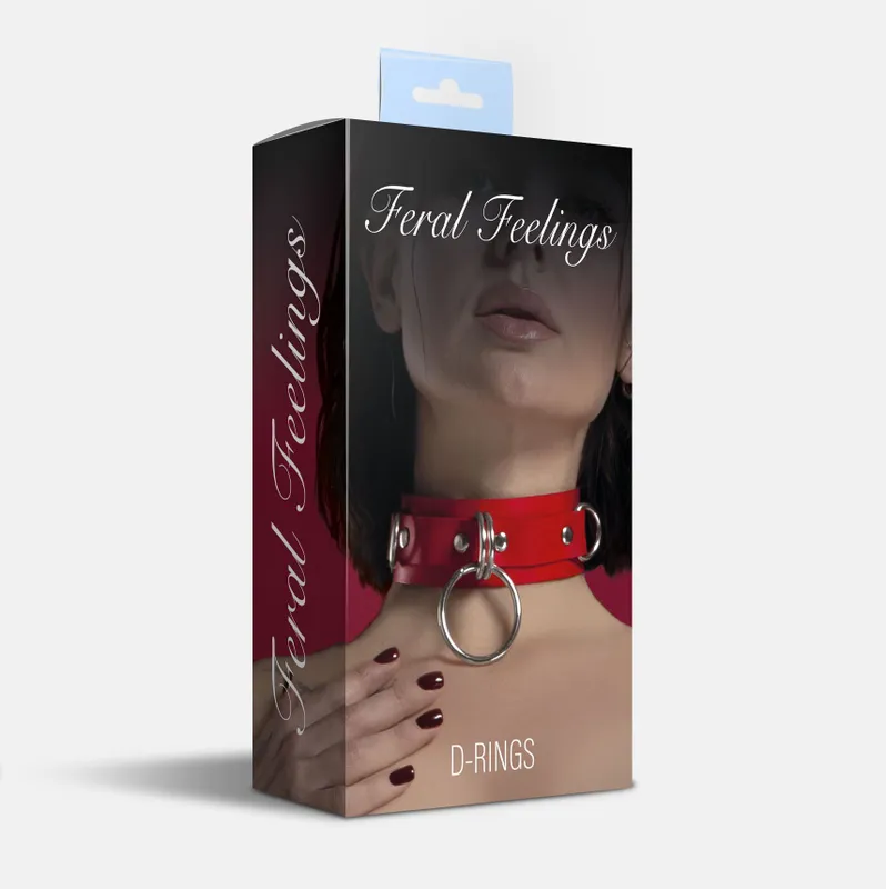 Нашийник з натуральної шкіри Feral Feelings D-Rings Red