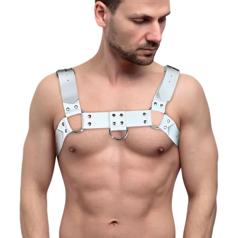 Чоловіча портупея Feral Feelings Bulldog Harness White, натуральна шкіра