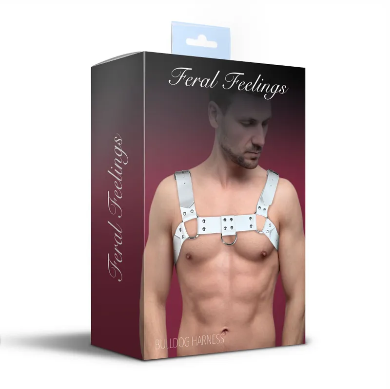 Чоловіча портупея Feral Feelings Bulldog Harness White, натуральна шкіра