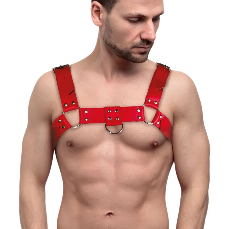 Чоловіча портупея Feral Feelings Bulldog Harness Red, натуральна шкіра
