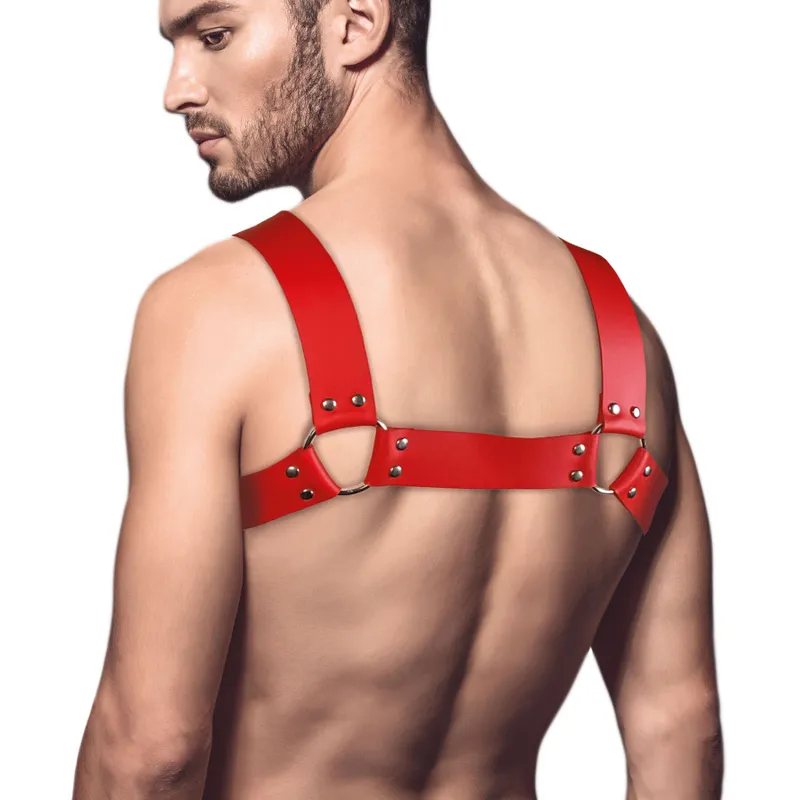 Чоловіча портупея Feral Feelings Bulldog Harness Red, натуральна шкіра