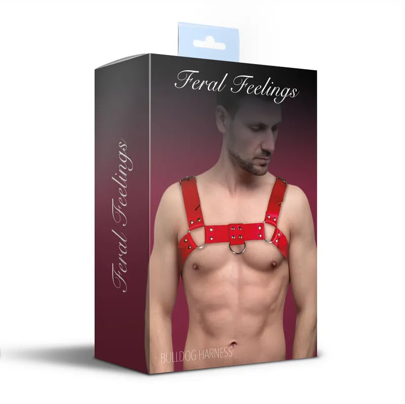 Чоловіча портупея Feral Feelings Bulldog Harness Red, натуральна шкіра