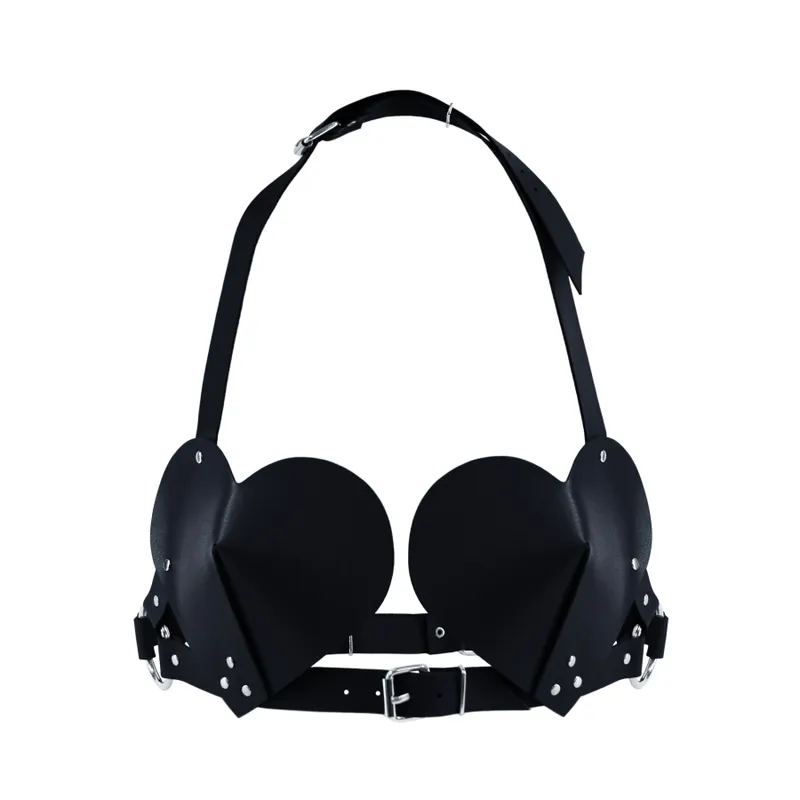 Ліф Feral Feelings Hearts Bra Black із натуральної шкіри
