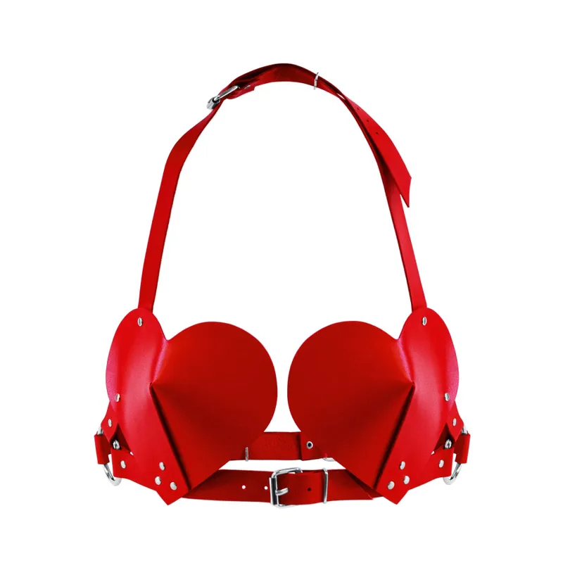 Ліф Feral Feelings Hearts Bra Red із натуральної шкіри