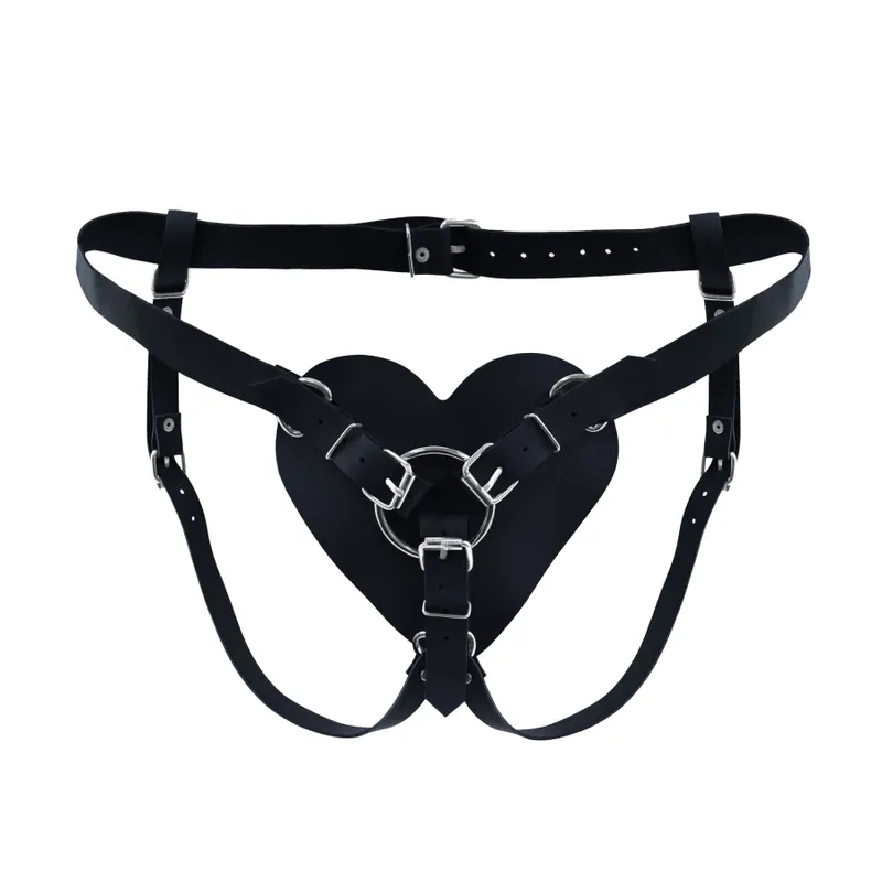 Трусики-страпон Feral Feelings Hearts Strap-on Belt Black, натуральна шкіра