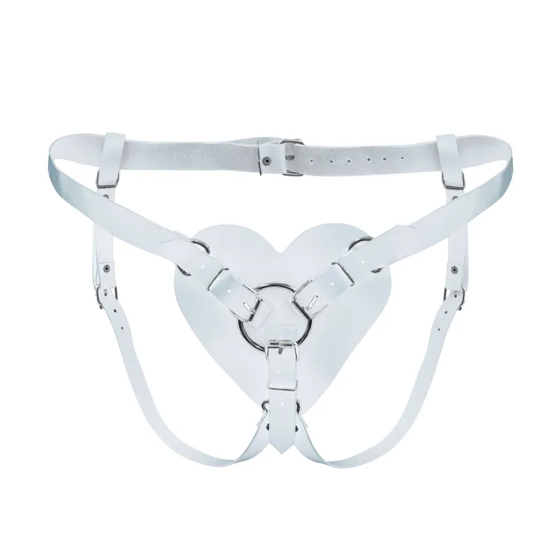 Трусики для страпона Feral Feelings Hearts Strap-on Belt White, натуральна шкіра