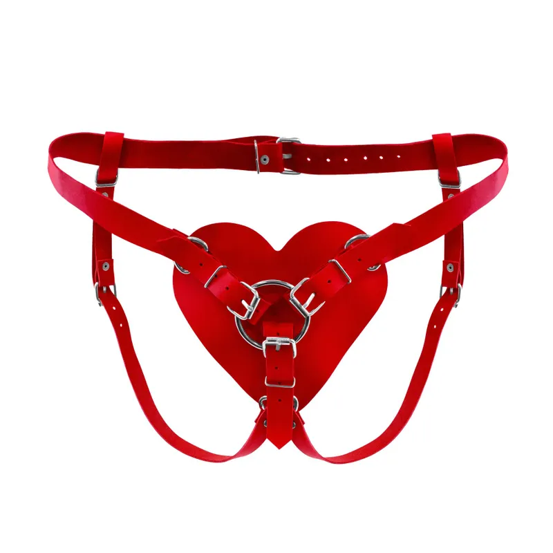 Трусики-страпон Feral Feelings Hearts Strap-on Belt Red, натуральна шкіра