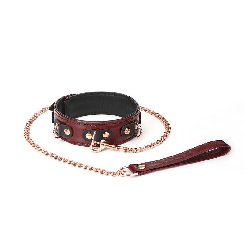 Шкіряний нашийник з повідцем Liebe Seele Wine Red Collar and Leash