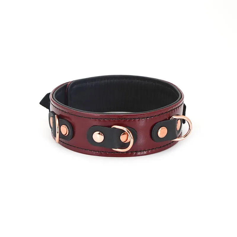 Шкіряний нашийник з повідцем Liebe Seele Wine Red Collar and Leash