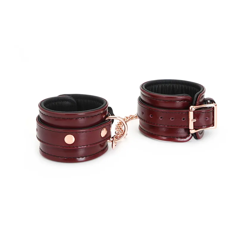 Шкіряні наручники Liebe Seele Wine Red Wrist Cuffs зі знімним ланцюжком