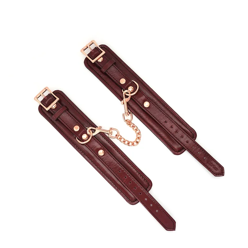 Шкіряні наручники Liebe Seele Wine Red Wrist Cuffs зі знімним ланцюжком