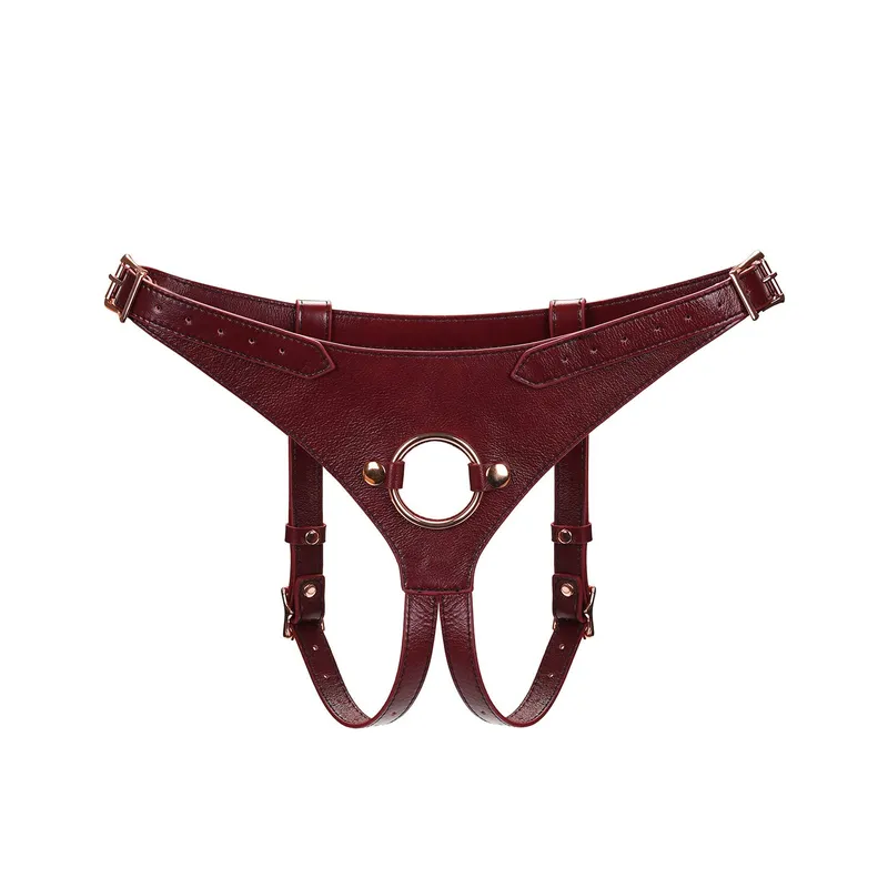 Шкіряні трусики для страпона Liebe Seele Wine Red Strap on Harness