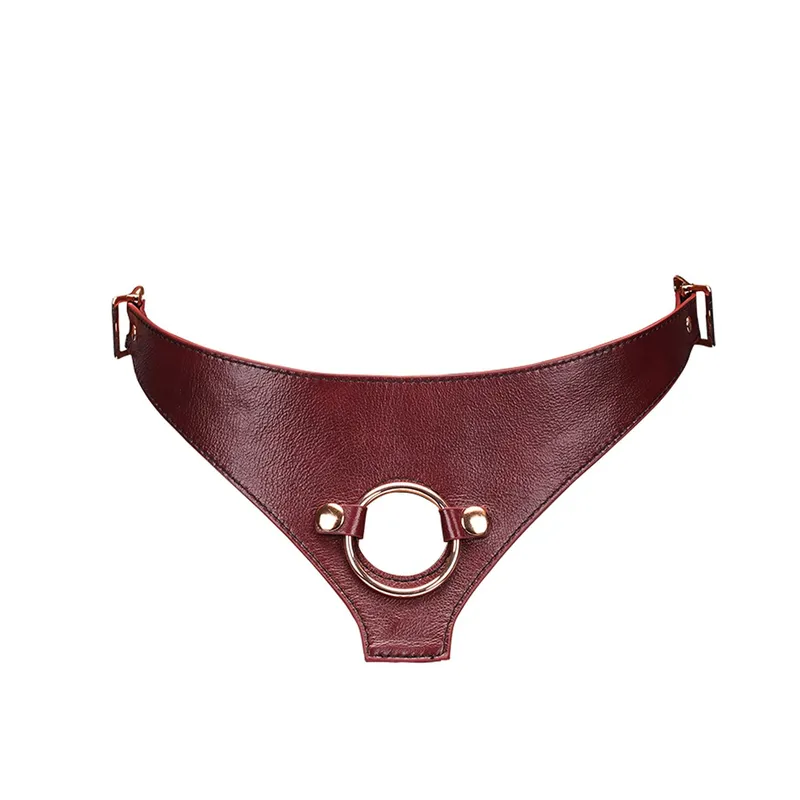 Шкіряні трусики для страпона Liebe Seele Wine Red Strap on Harness