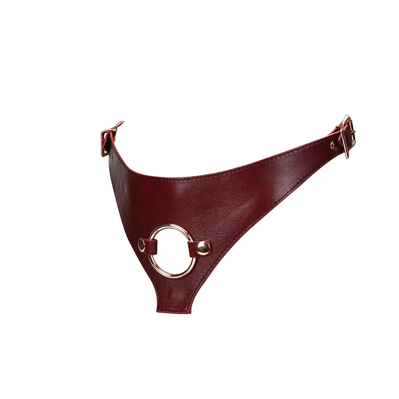 Шкіряні трусики для страпона Liebe Seele Wine Red Strap on Harness